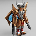 Detailed Sci Fi Robot Model With Gold Silver Armor Mechanical Wings And Blue Red Accents