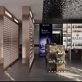 Liquor Store Interior With Imported Beer And Wine Display Shelves And Various Bottles