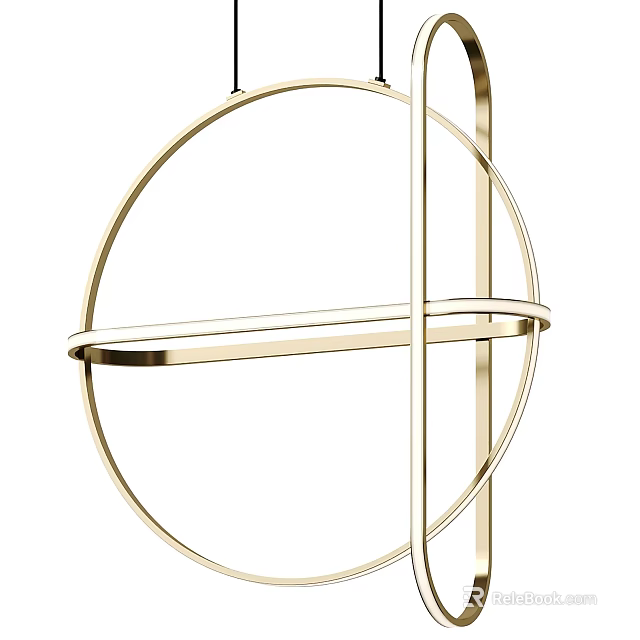 Modern Gold Metal Chandelier With Circular Geometric Frame For Contemporary Home Interiors 3d model 