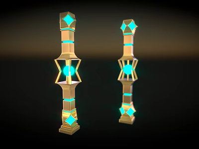 Future Architecture Design With Tall Geometric Pillars And Glowing Blue Accents 3d model