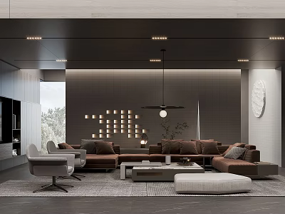 Modern Living Room Interior Design With Sofa Coffee Table Rug And Pendant Light 3d model