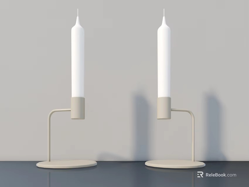 Two Modern Candle Lamps With Curved Stand And Round Base On Dark Table 3d model 