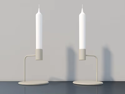 Two Modern Candle Lamps With Curved Stand And Round Base On Dark Table 3d model
