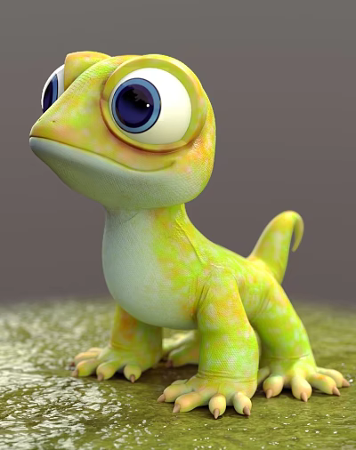 Cartoon Q version of the small animal character gecko animation binding 3d model
