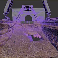 Industrial Sci-Fi Scene With Rocky Terrain Metal Structure And Mechanical Components