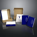 Household Items Packaging With Open Cardboard Box Blue Cases And White Label