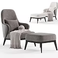 Comfortable Beige Linen Lounge Chair With Soft Pillow And Cozy Knit Blanket