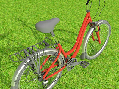 Outdoor View of Red Bicycle on Green Grass Field with Gray Seat and Rear Rack 3d model