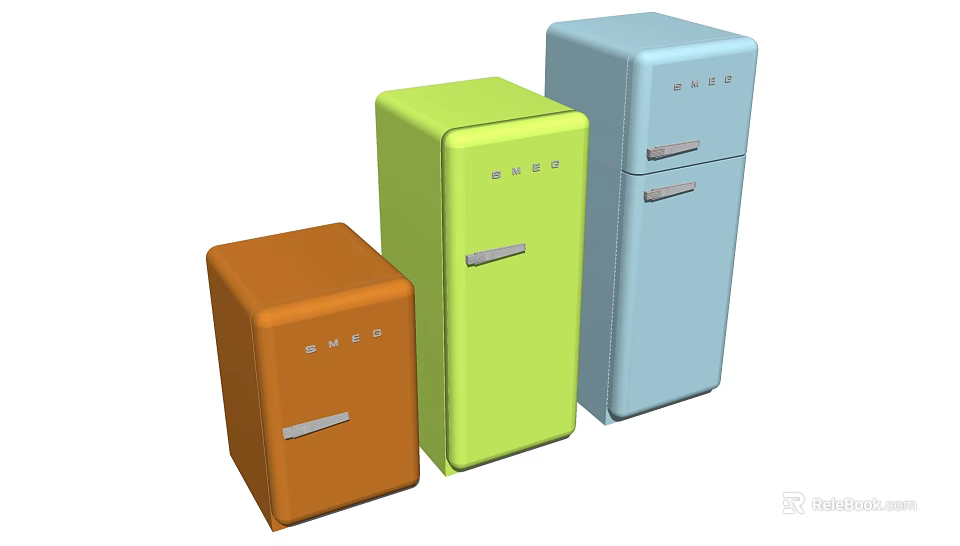 Retro Style Refrigerators With Orange Green Blue Colors Sleek Design And Classic Handles 3d model 