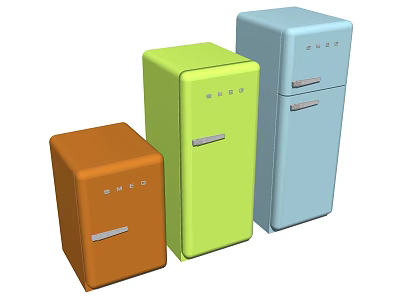 Retro Style Refrigerators With Orange Green Blue Colors Sleek Design And Classic Handles 3d model