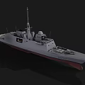 Modern Warship With Gray Hull Red Bottom Upper Structure And Mast