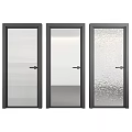 Modern Three Hinged Doors With Black Frames Different Glass Textures And Plants 3d model