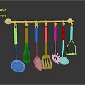 Stainless Steel Kitchen Utensils Hanging Rack With Slotted Spoon Whisk Spatula And Ladle
