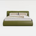 Elegant Modern Green Double Bed With White Bedding And Headboard Cushions 3d model