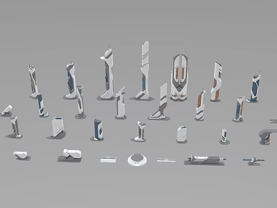 Modern Sculptural Decorative Objects With Various Heights And White Blue Tones 3d model