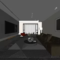 Modern Elegant Living Dining Room Interior With Sofa Coffee Table Rug Wall Art Dining Chairs