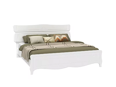 Modern Double Bed With White Frame Green Bedspread And Decorative Pillows 3d model