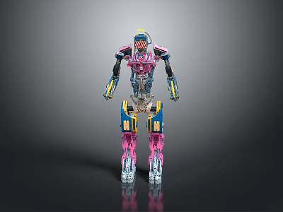 Futuristic Game Movie Robot Character With Pink Blue Yellow Mechanical Design And Shiny Finish 3d model