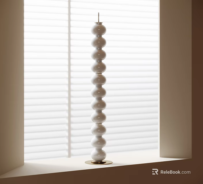White Spherical Floor Lamp With Gold Base Near Window Blinds 3d model 