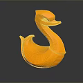 Orange Duck Sculpture With Smooth Curved Shape And Shiny Reflective Surface
