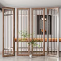 Elegant Modern Wooden Panel Room Divider With Geometric Grid Patterns In Interior Space 3d model