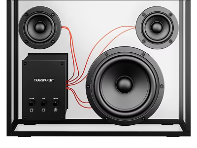 Transparent Audio Speaker System With Multiple Speakers And Red Connecting Wires 3d model