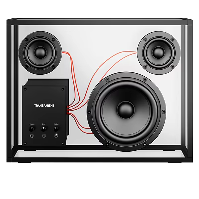 Transparent Audio Speaker System With Multiple Speakers And Red Connecting Wires 3d model