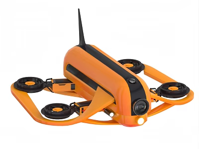 Orange Quadcopter Drone With Four Propellers Camera Antenna And Compact Design 3d model