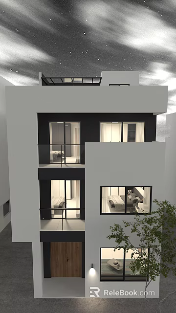 Modern Detached Villa Exterior Design With Large Windows Balcony And Interior Rooms 3d model 