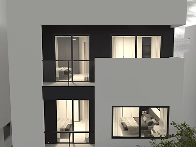 Modern Detached Villa Exterior Design With Large Windows Balcony And Interior Rooms 3d model