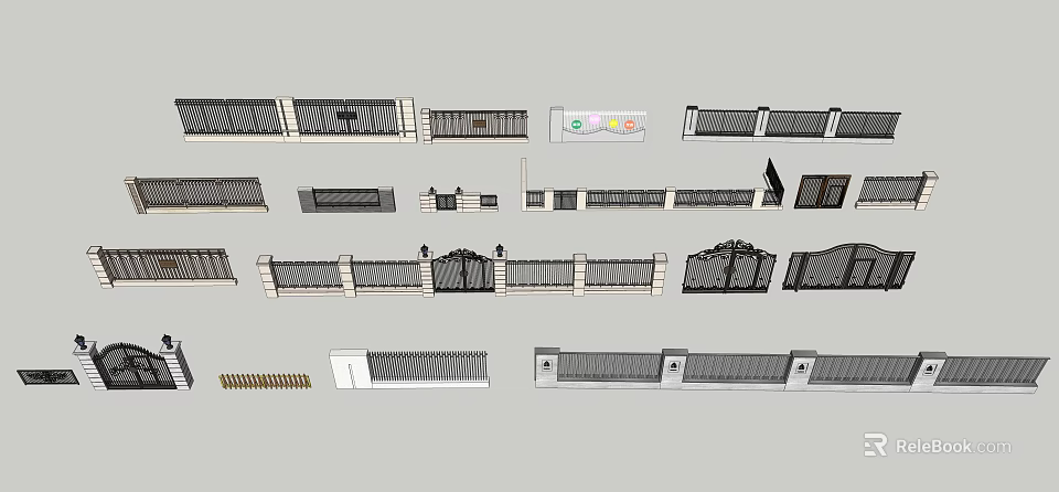 Building Facade Design With Various Railings Gates And Decorative Elements 3d model