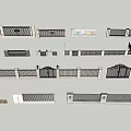 Building Facade Design With Various Railings Gates And Decorative Elements 3d model
