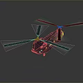 Detailed Dark Blue Helicopter with Rotating Rotors and Streamlined Fuselage in 3D Rendering