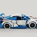 Detailed Blue and White Building Blocks Sports Car Model with Racing Design