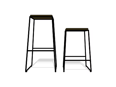Two Modern Bar Stools With Metal Frame And Wooden Seat In Minimalist Style 3d model