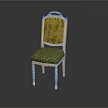 Classic White Frame Chair With Green Backrest And Checkered Seat Cushion