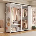 White Clothing Display Rack with Hanging Light Colored Clothes Storage and Hooks for Bags Hats