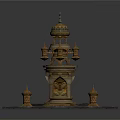 Islamic Style Architectural Model With Tower Green Dome Golden Decorations And Minarets On Stone Base