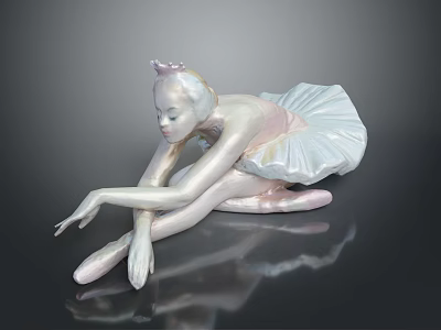 Elegant Child Ballerina Porcelain Figurine Sitting With Crossed Legs And White Tutu 3d model