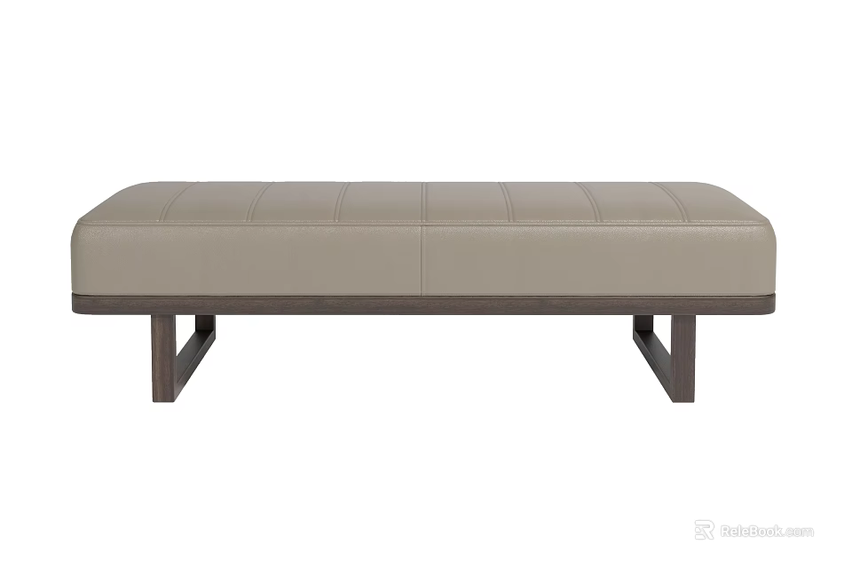 Light Gray Leather Ottoman With Sleek Design And Wooden Legs For Living Room Decor 3d model 