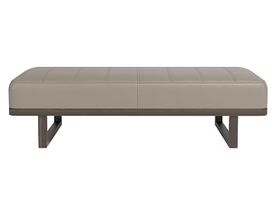 Light Gray Leather Ottoman With Sleek Design And Wooden Legs For Living Room Decor 3d model