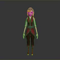 3D Female Character With Red Hair Purple Outfit Headscarf And Stylized Design
