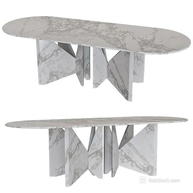 Modern Marble Dining Table With Oval Top And Geometric Angular Legs Design 3d model 