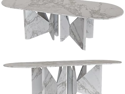 Modern Marble Dining Table With Oval Top And Geometric Angular Legs Design 3d model