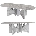 Modern Marble Dining Table With Oval Top And Geometric Angular Legs Design