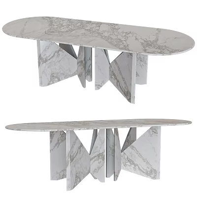 Modern Marble Dining Table With Oval Top And Geometric Angular Legs Design 3d model