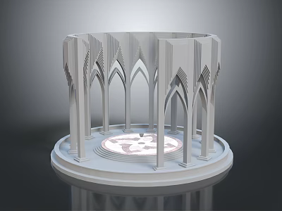 Gothic Architectural Arches Surrounding Circular Platform Base and White 3D Design 3d model