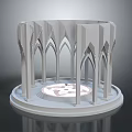 Gothic Architectural Arches Surrounding Circular Platform Base and White 3D Design
