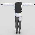 Stylish Clothing Outfit Featuring Black Vest White Top Gray Pants And Black Shoes