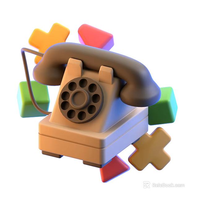 Vintage Rotary Phone As Retro Digital Device With Colorful Cubes And Cross Shapes 3d model 